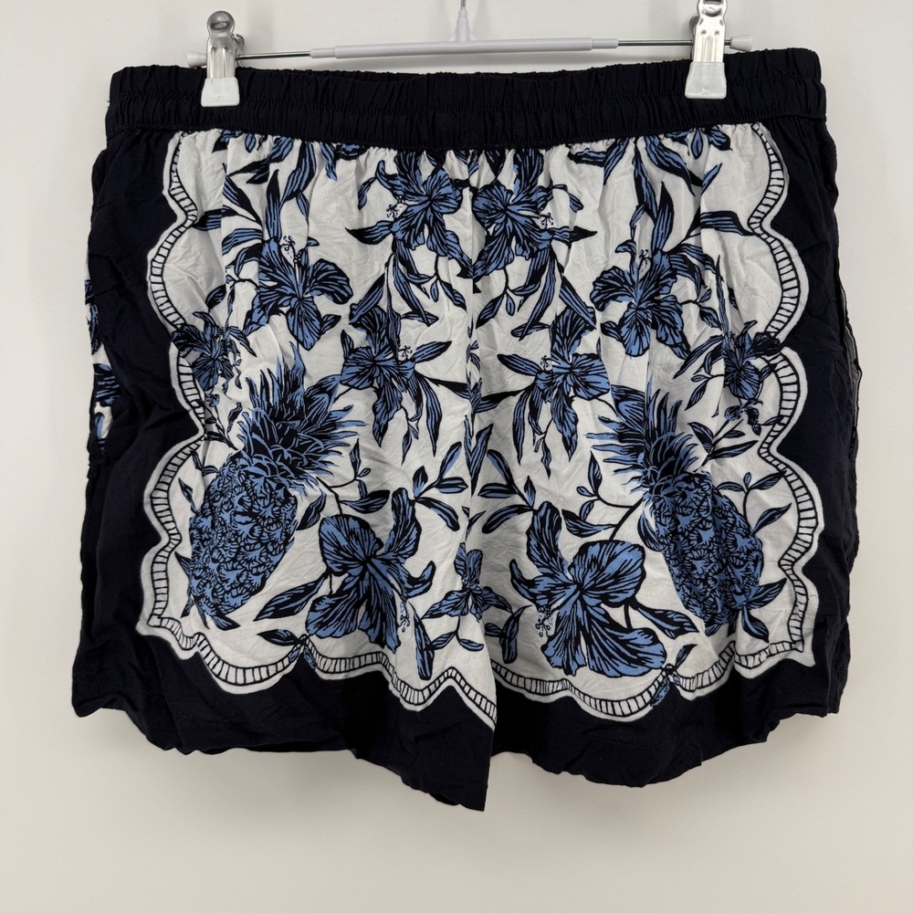Free Assembly 2 Piece Set Womens M Blue Pineapple Blouse Shorts 100% Viscose - Picture 3 of 12